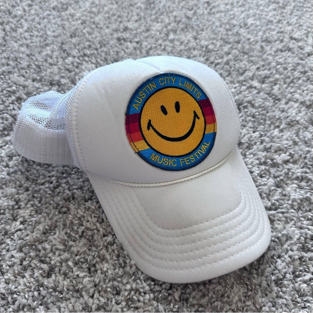 Aviator Nation Austin City Limits Music Festival smiley face white trucker hat